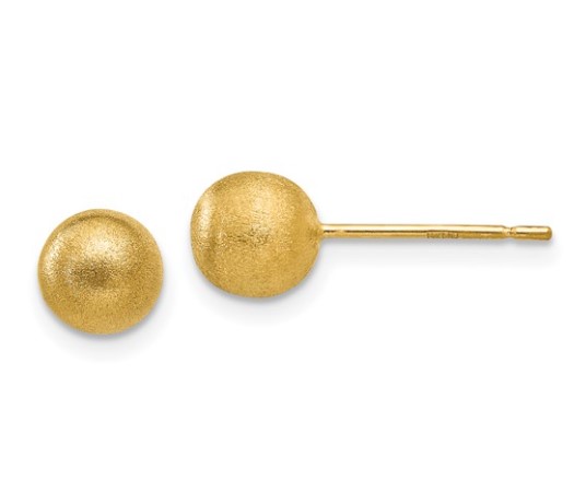 14Kt Yellow Gold 6mm Satin Finish Ball Stud Earrings