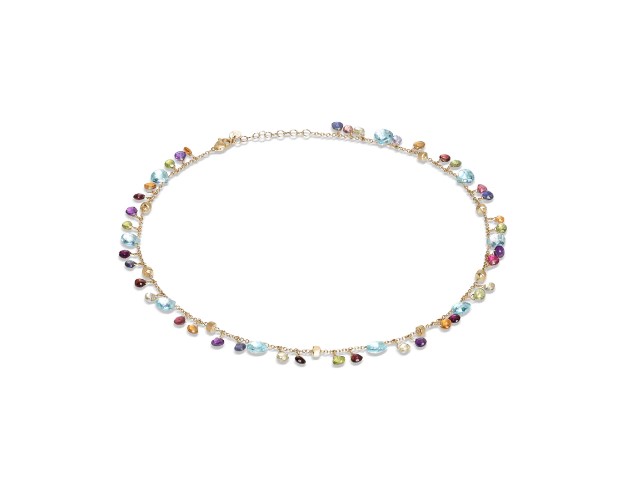 18Kt Yellow Gold Paradise Necklace With Mixed Gemstones 16.5"