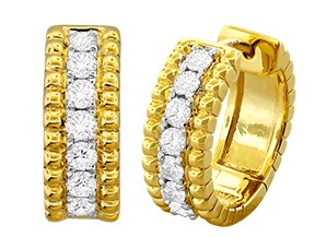 18Kt Yellow Gold Huggie Hoops With (14) Round Diamonds Weighing 0.49cttw
