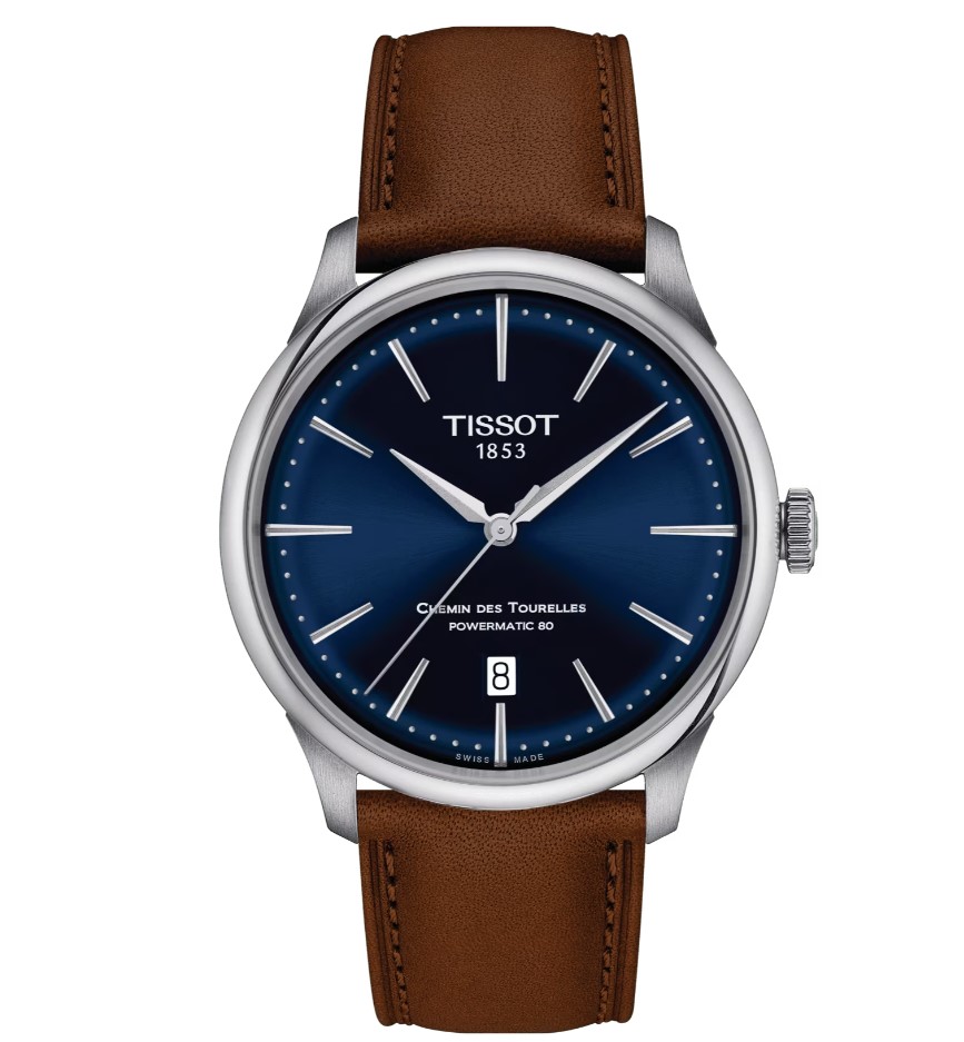 39mm Chemin Des Tourelles Automatic Watch With A Blue Dial And Brown Leather Strap
