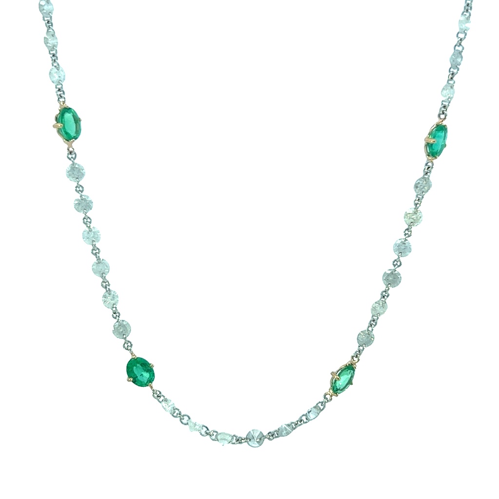 14Kt White Gold Emerald And Diamond By The Inch Necklace With (15) Oval Emeralds Weighing 3.72ct And (82) Round Diamonds Weighing 6.93ct