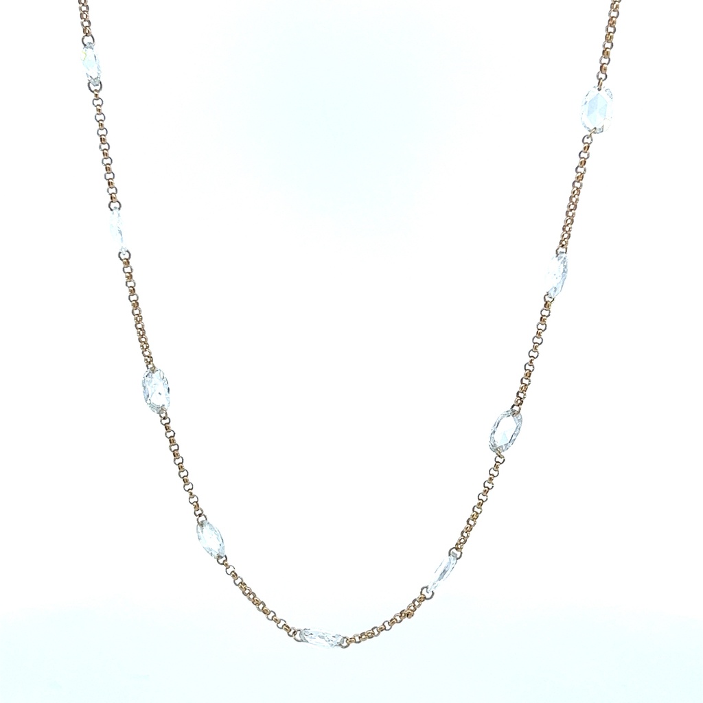 18Kt Yellow Gold Diamond By The Inch Necklace With (10) Rosecut Oval Diamonds Weighing 2.78ct