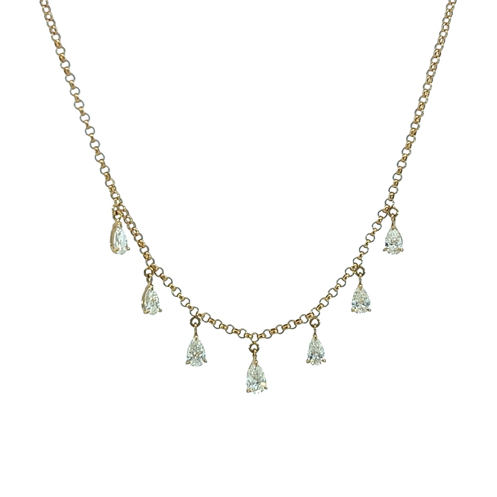 18Kt Yellow Gold Dangle Necklace With (7) Pear Shaped Diamonds Weighing 0.64cttw