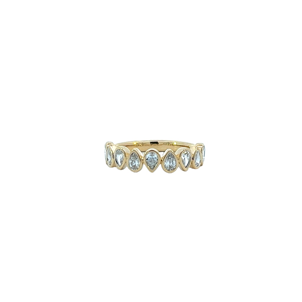 18Kt Yellow Gold Alternating Bezel Set Ring With (9) Pear Shaped Diamonds Weighing 0.78ct
