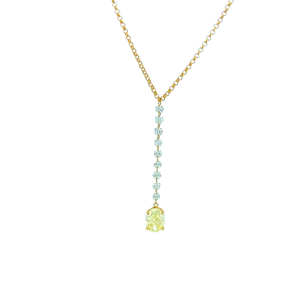 18Kt Yellow Gold Lariat Necklace With (1) Oval Yellow Diamond Weighing 1.10ct And (9) Round Diamonds Weighing 0.48ct