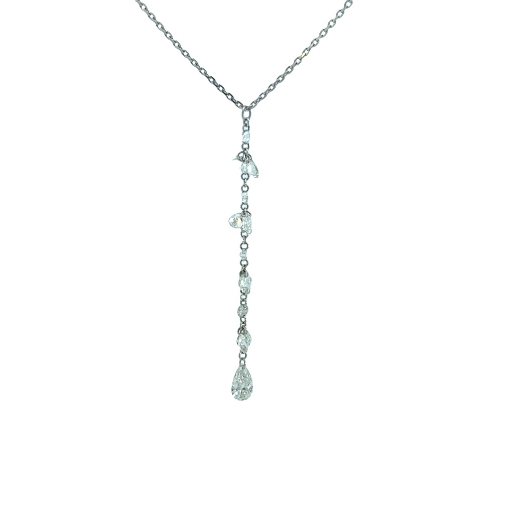 18Kt White Gold Lariat With (8) Round Diamonds And (9) Pear Shaped Diamonds Weighing 1.50cttw