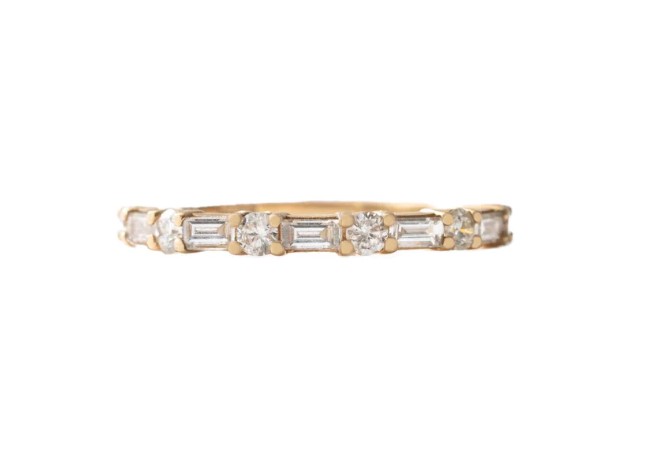 14Kt Yellow Gold Eternity Band With (9) Round And (9) Baguette Diamonds Weighing 0.81cttw