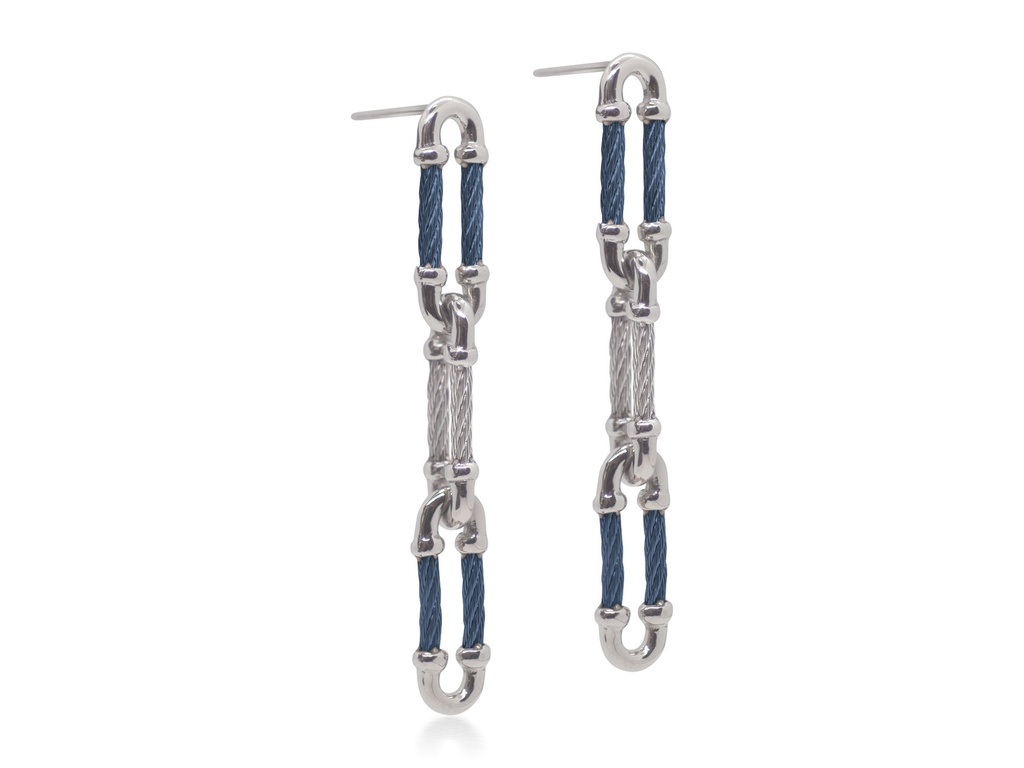 Blueberry And Grey Nautical Cable Three Chain Link Drop Earrings