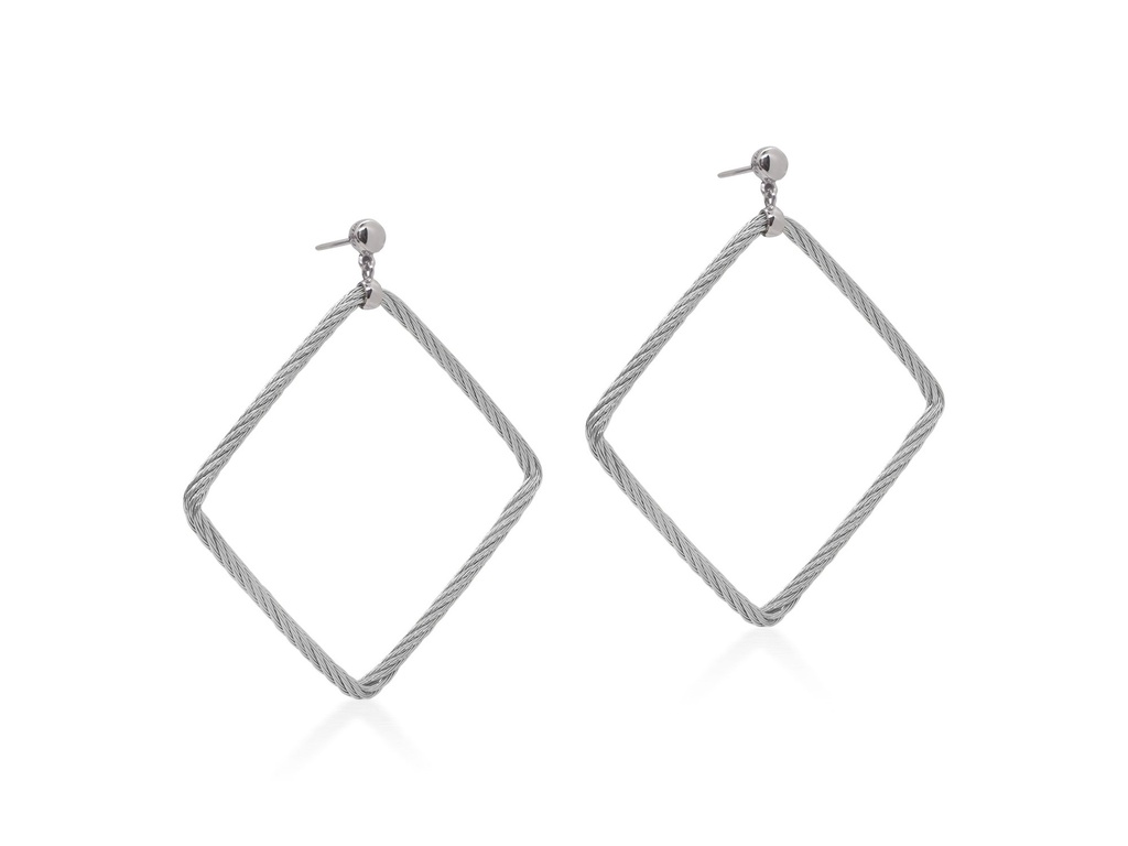 18Kt White Gold Grey Nautical Cable Lozenge Drop Earrings