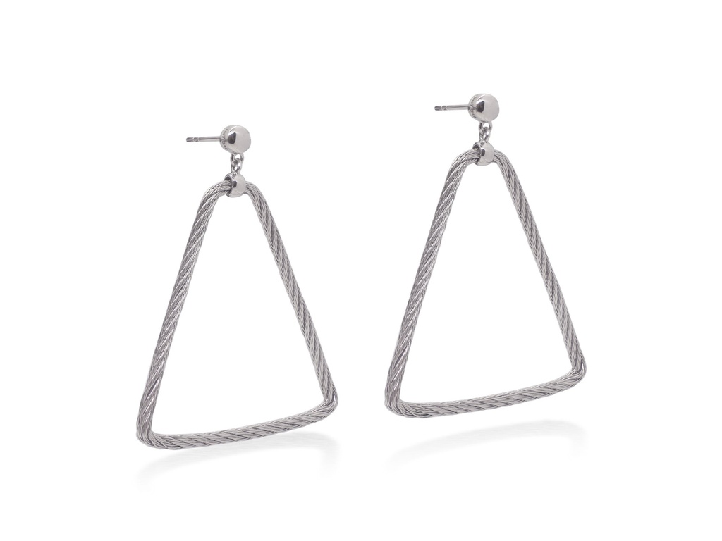 [03-32-6007-00] 18Kt White Gold Grey Nautical Cable Triangle Drop Earrings
