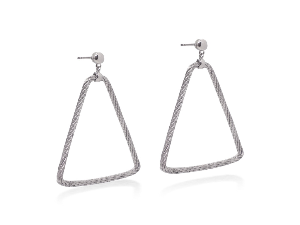 18Kt White Gold Grey Nautical Cable Triangle Drop Earrings