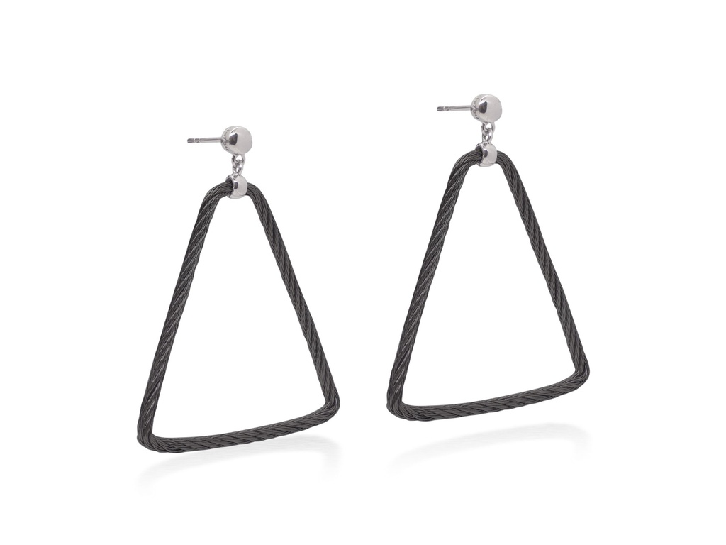 18Kt White Gold Black Nautical Cable Triangle Drop Earrings