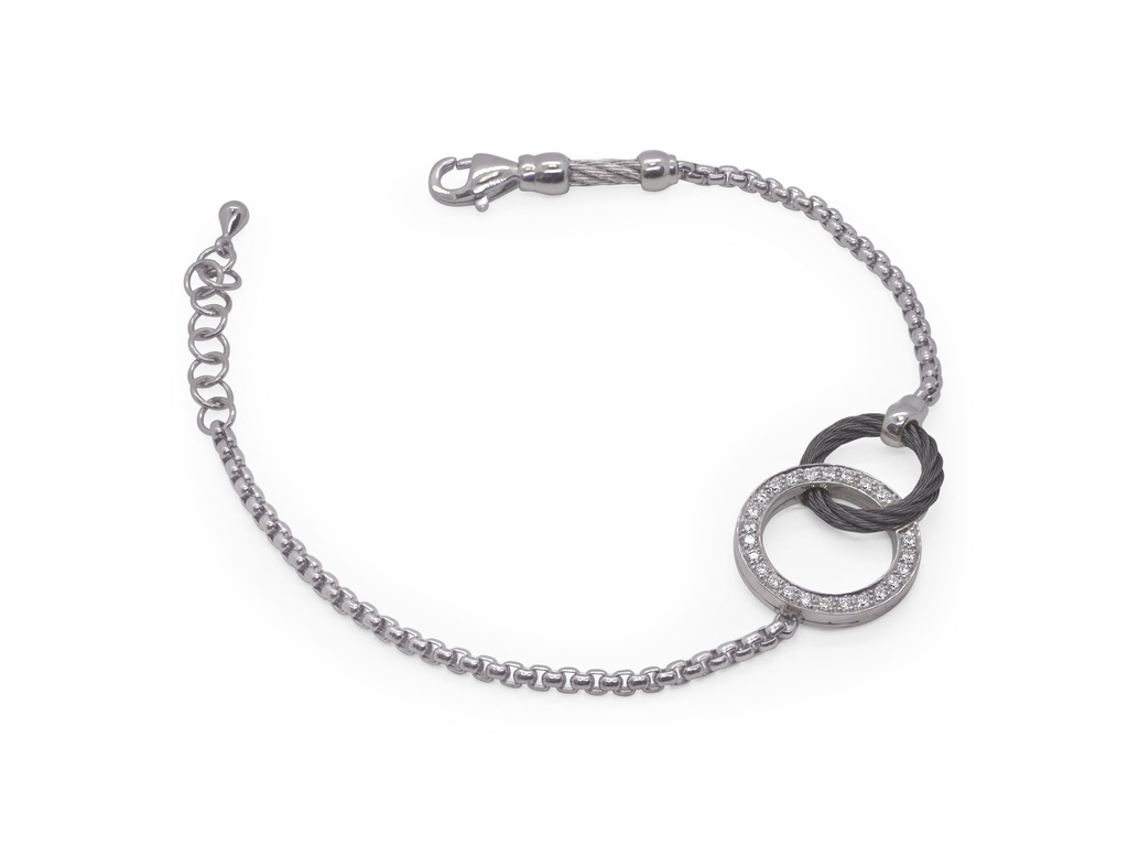 14Kt White Gold Black Nautical Cable Interlocking Bracelet With (24) Round Diamonds Weighing 0.17cttw