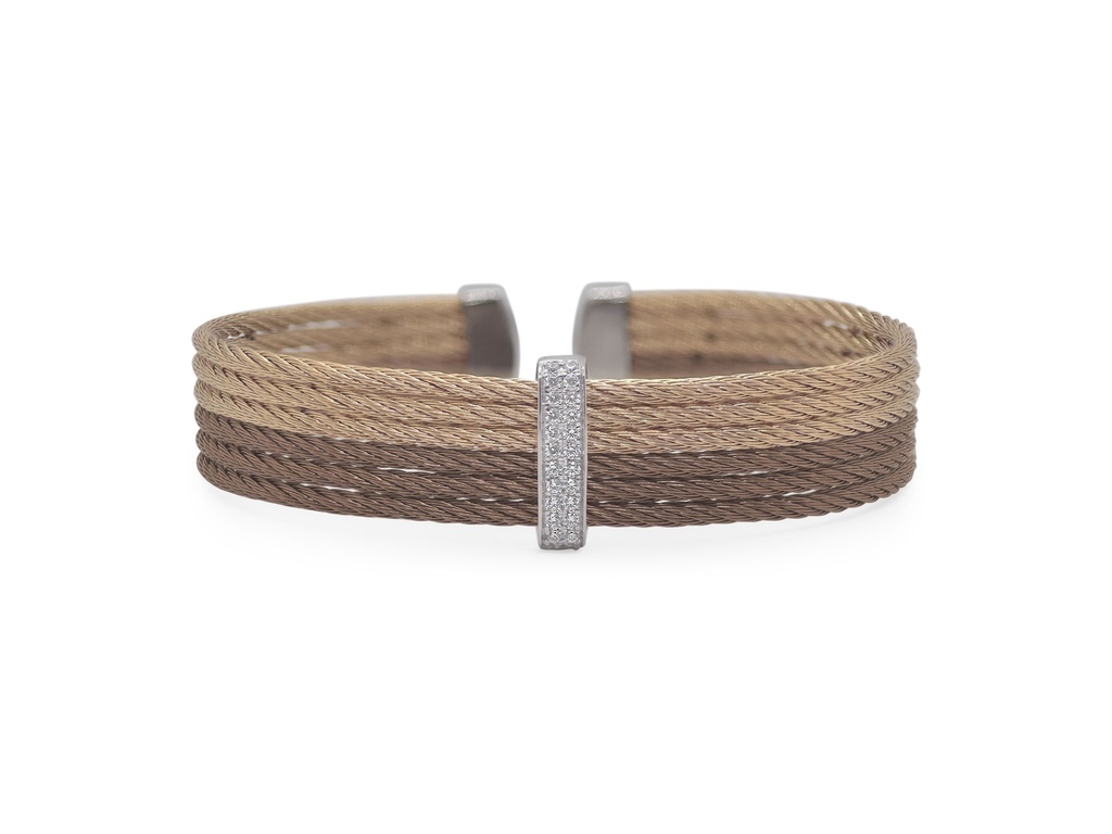 18Kt White Gold Bronze And Carnation Six Row Cuff Bracelet With (24) Round Diamonds Weighing 0.11cttw