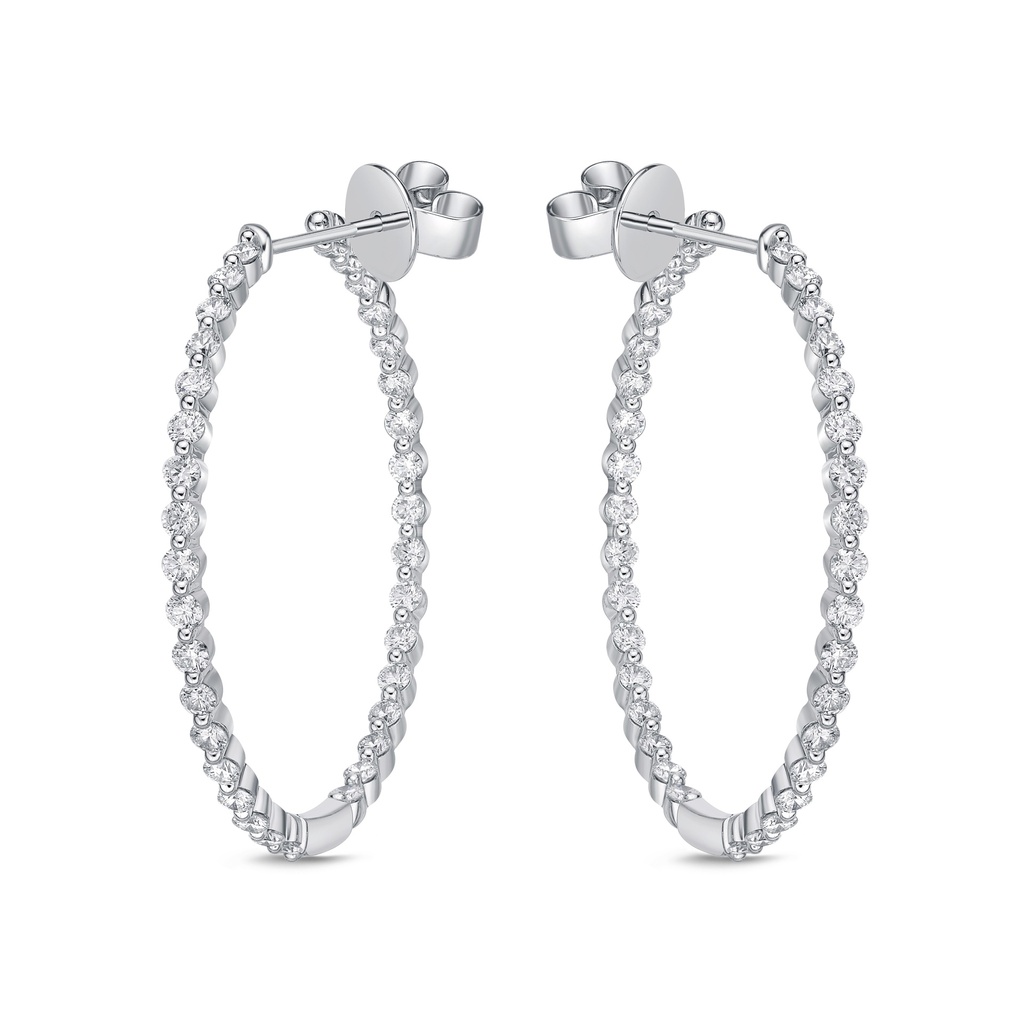 18Kt White Gold Aura Hoops With (70) Round Diamonds Weighing 2.00cttw