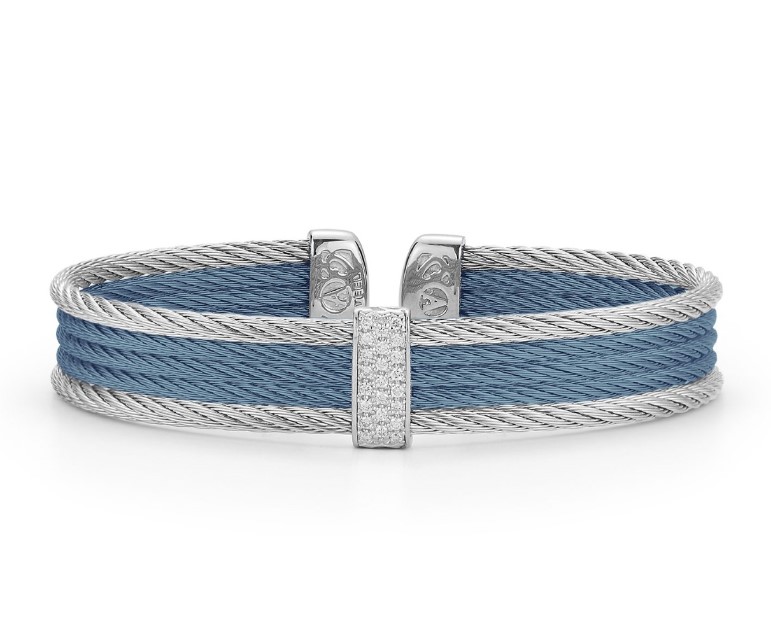 18Kt White Gold Grey And Island Blue Nautical Cuff Bracelet With (23) Round Diamonds Weighing 0.19ct