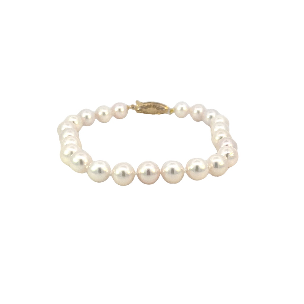 14Kt Yellow Gold Bracelet With (23) 7x6.5mm Cultured Pearls 7"