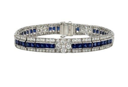 Platinum Three Row Tennis Bracelet With (44) Princess Cut Sapphires Weighing 6.54ct and (192) Round Diamonds Weighing 4.63ct