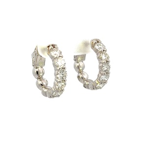 14Kt White Gold Hoops With (10) Round Diamonds Weighing 1.98cttw