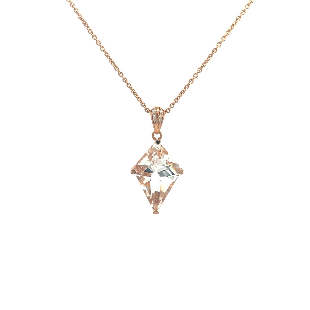 18Kt Rose Gold Pendant Necklace With A Quartz Kite And Round Diamonds Weighing 0.08cttw