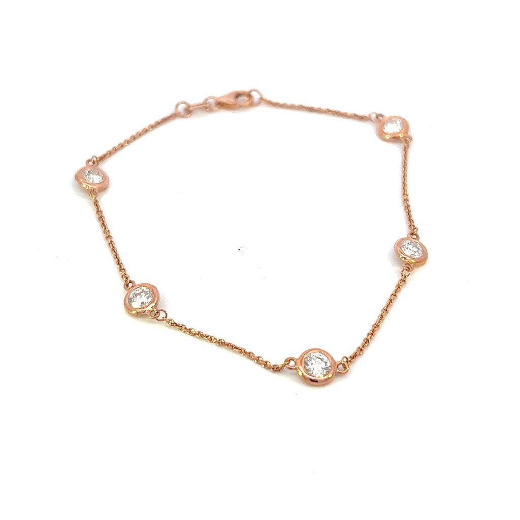 14Kt Rose Gold Diamond By The Inch Bracelet With (5) Round Diamonds Weighing 1.16cttw