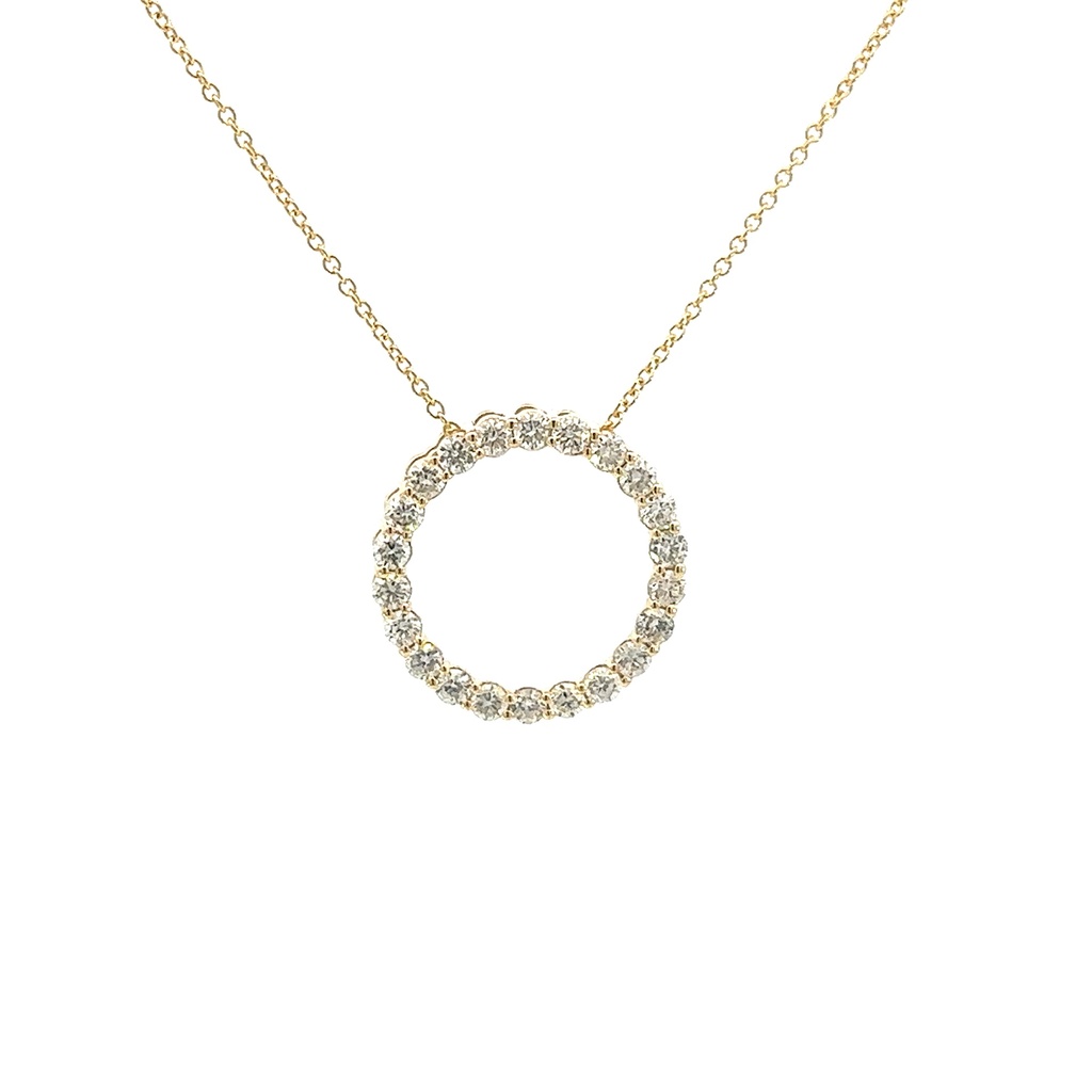 14Kt Yellow Gold Circle Pendant Necklace With (22) Round Diamonds Weighing 0.98cttw