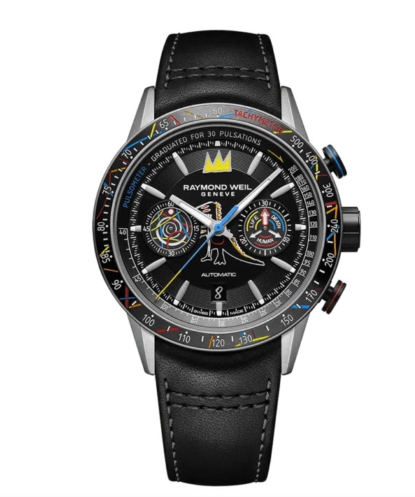 43.5mm Freelancer Basquiat Artwork Automatic Watch With A Black Leather Strap