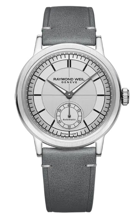 39.5mm Millesime Automatic Watch With A Silver Dial And Grey Leather Strap