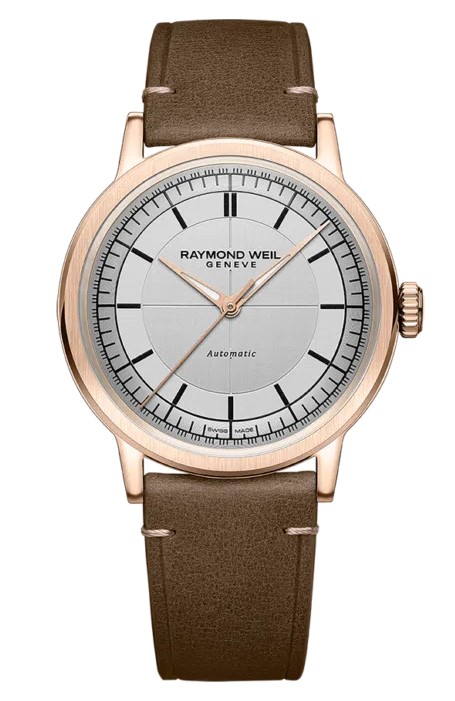 39.5mm Millesime Automatic Watch With A Silver Dial And Brown Leather Strap