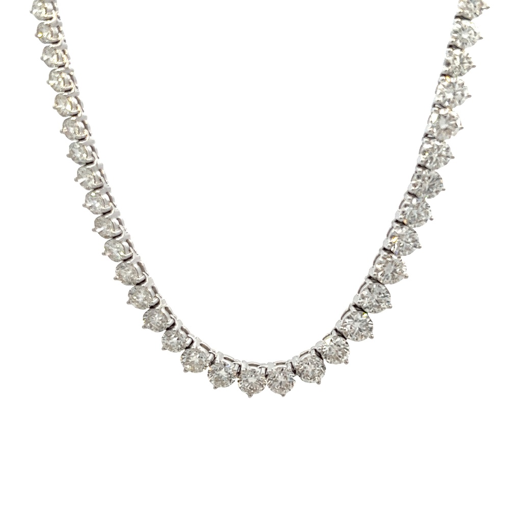 14Kt White Gold Three Prong Tennis Necklace With (131) Round Diamonds Weighing 19.40cttw