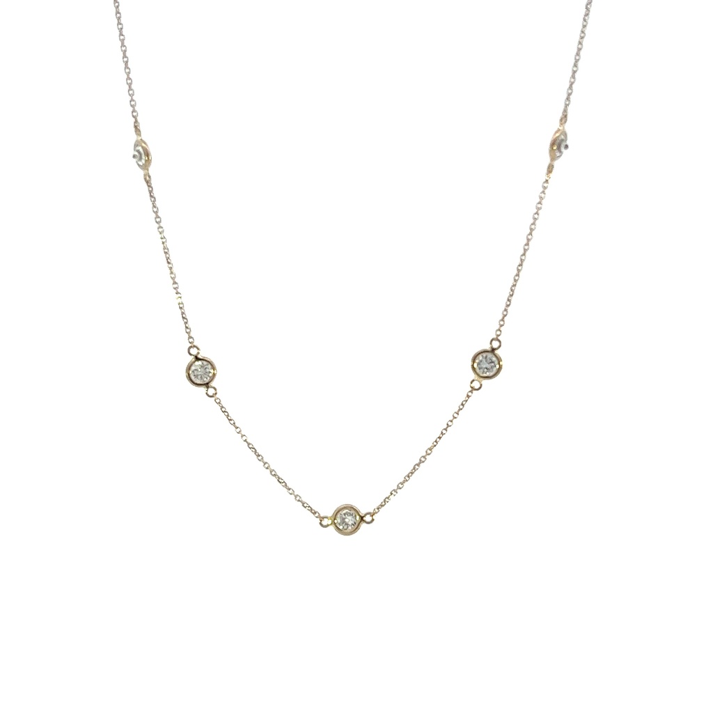 14Kt White Gold Diamond By The Inch Necklace With (15) Round Diamonds Weighing 1.57cttw