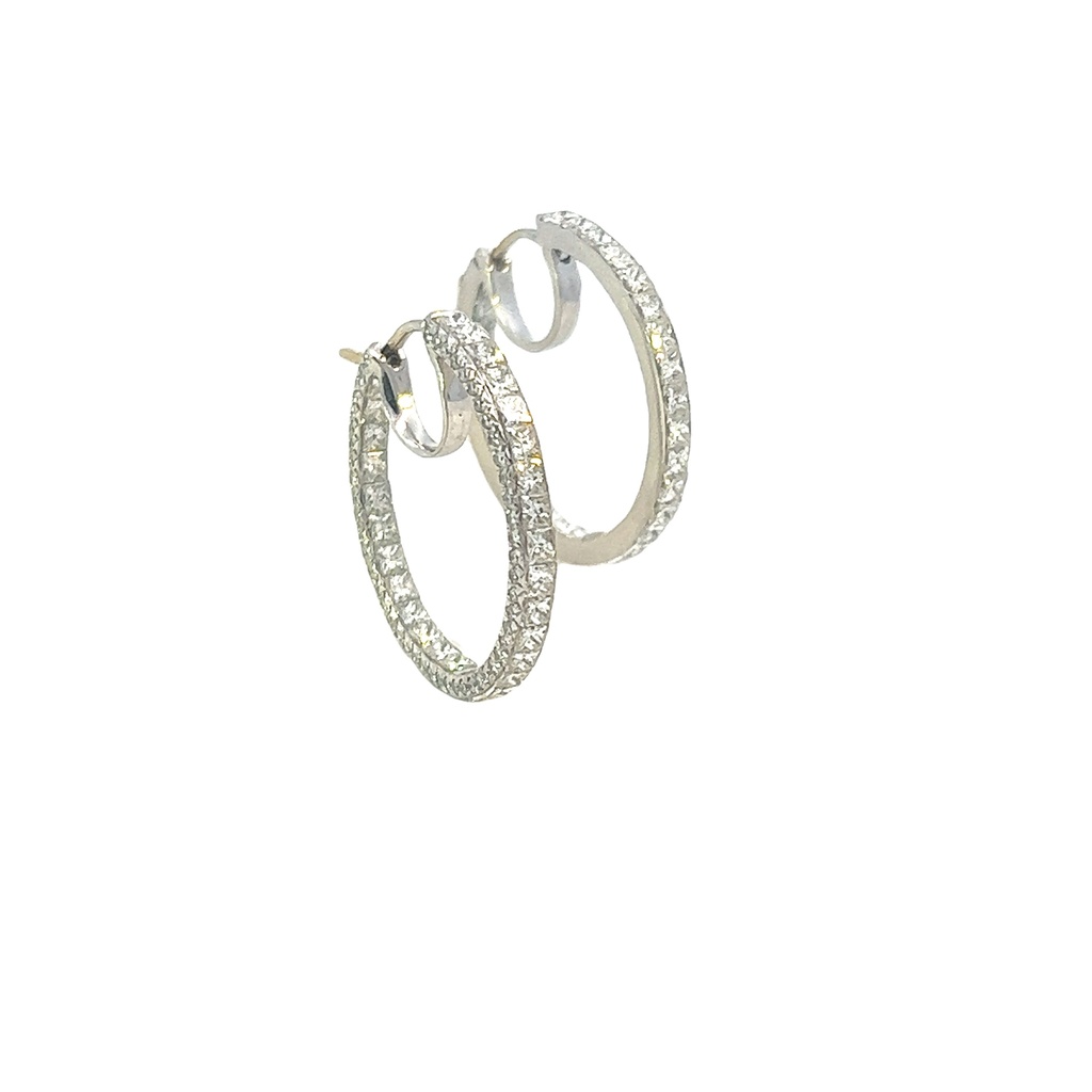 18Kt White Gold In/Out Hoops With (56) Princess Cut Diamonds And (102) Round Diamonds Weighing 4.20cttw