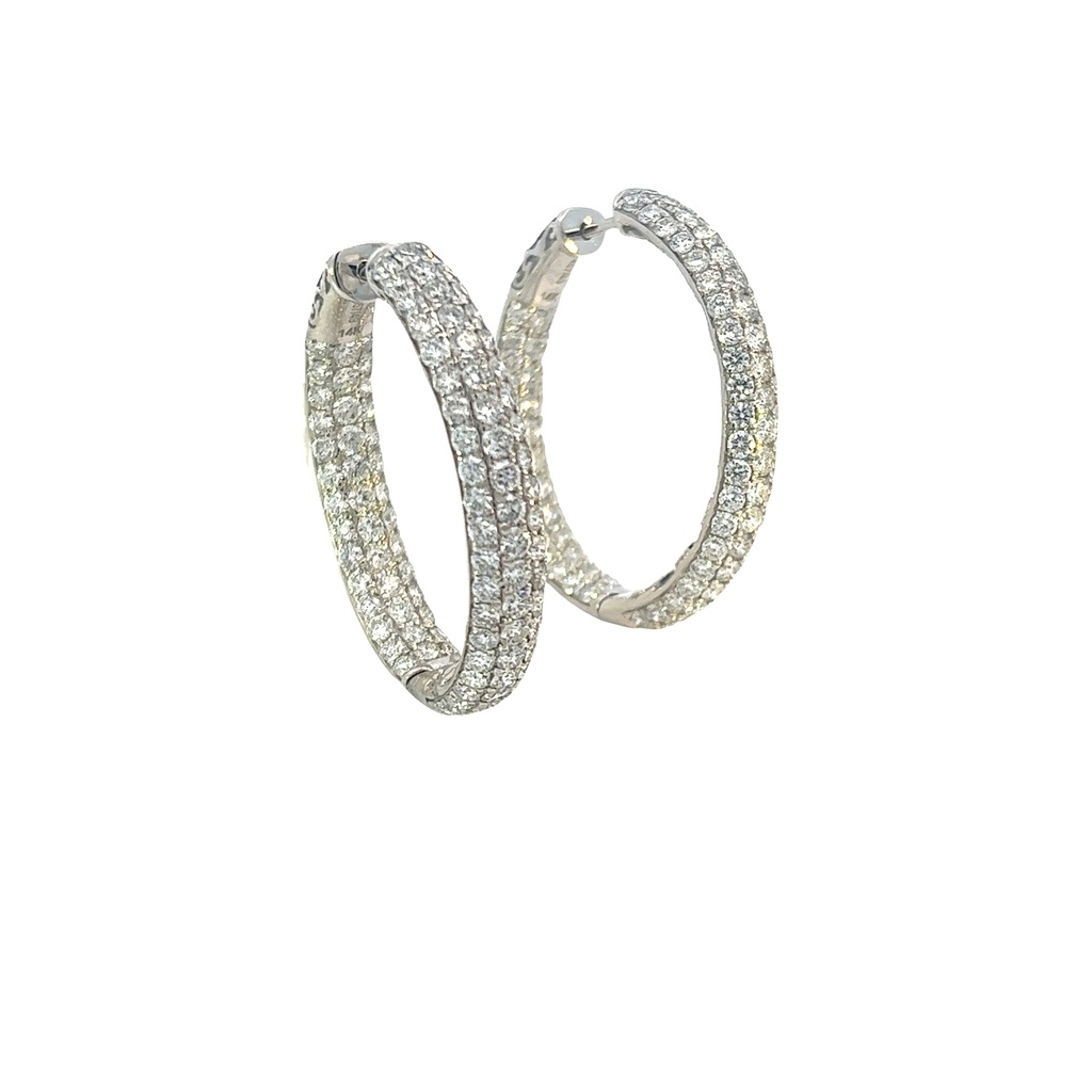 14Kt White Gold Pave Three Row Hoops With (204) Round Diamonds Weighing 6.90cttw