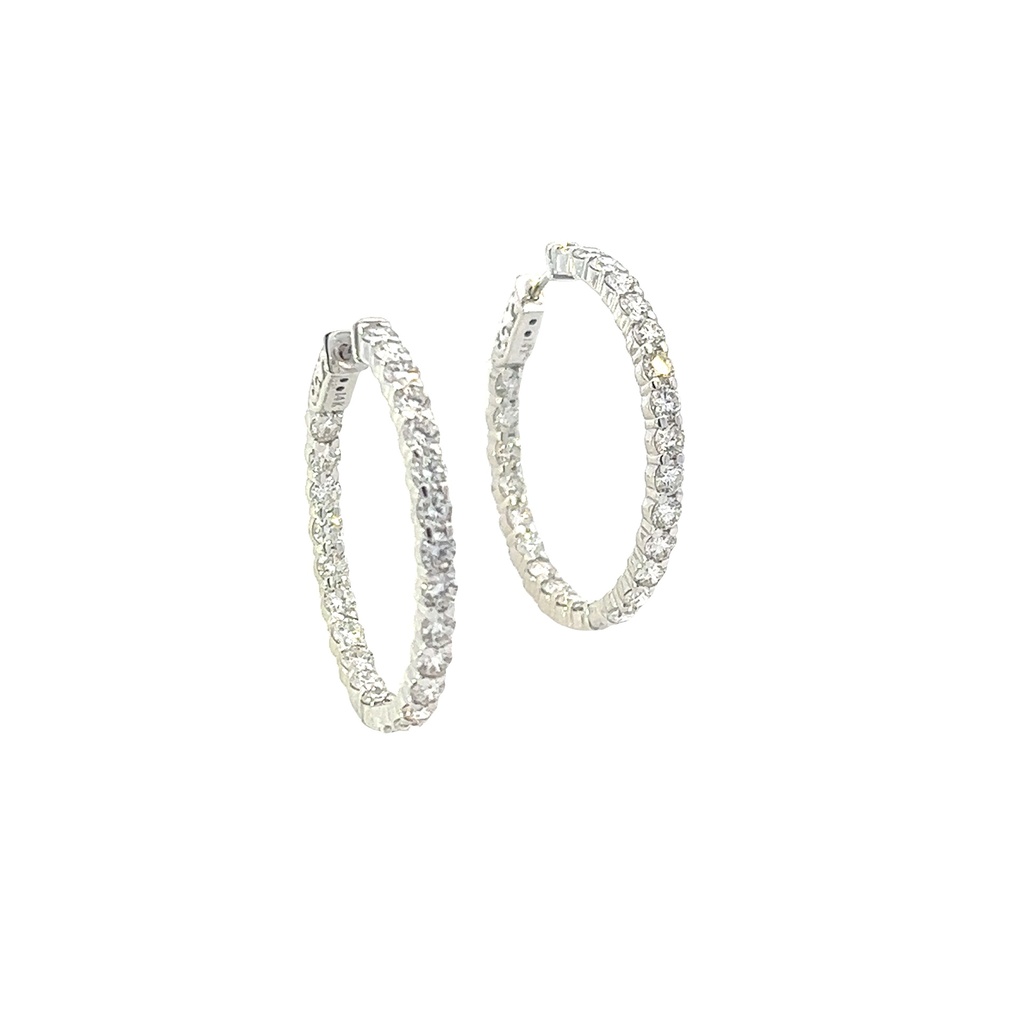 14Kt White Gold In/Out Hoops With (50) Round Diamonds Weighing 5.15cttw