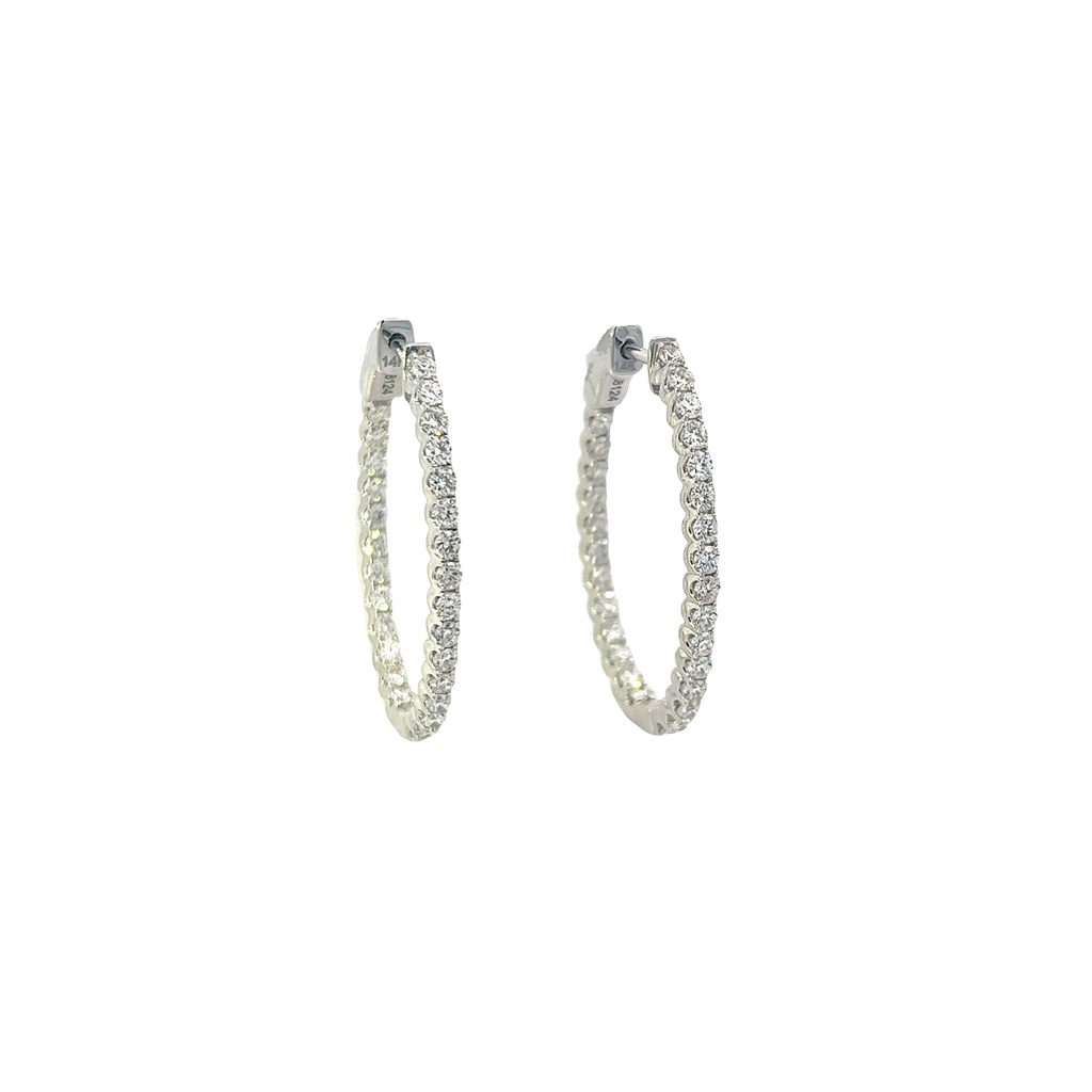 14Kt White Gold In/Out Hoops With (56) Round Diamonds Weighing 1.46cttw