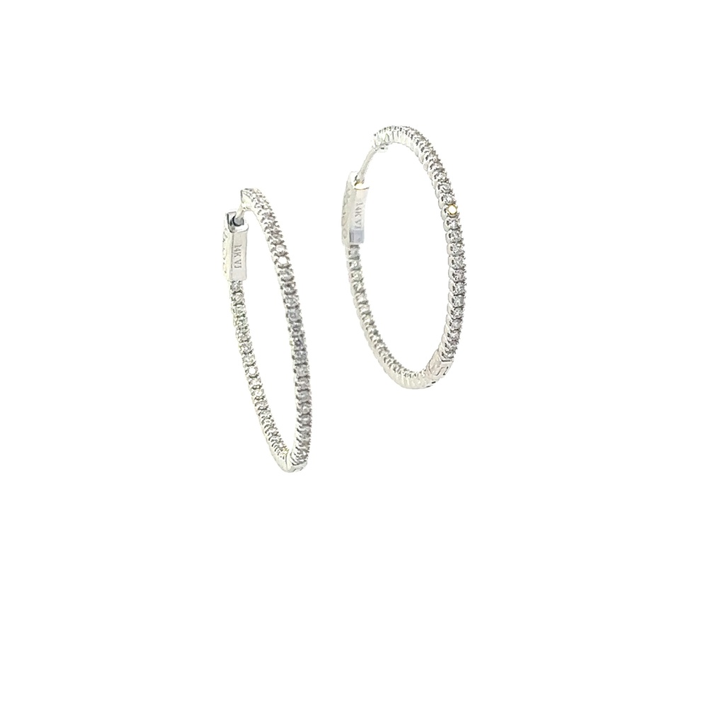 14Kt White Gold In/Out Hoops With (96) Round Diamonds Weighing 0.82cttw