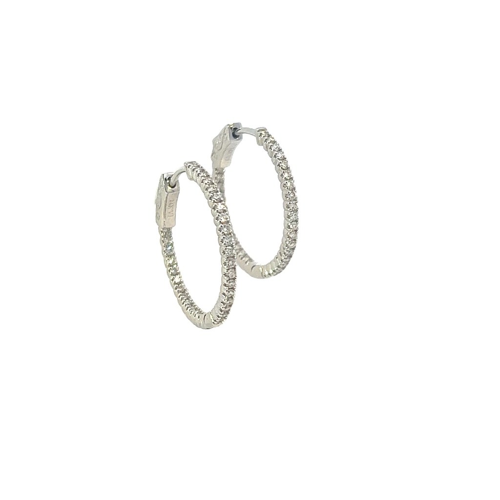 14Kt White Gold In/Out Hoops With (64) Round Diamonds Weighing 0.65cttw