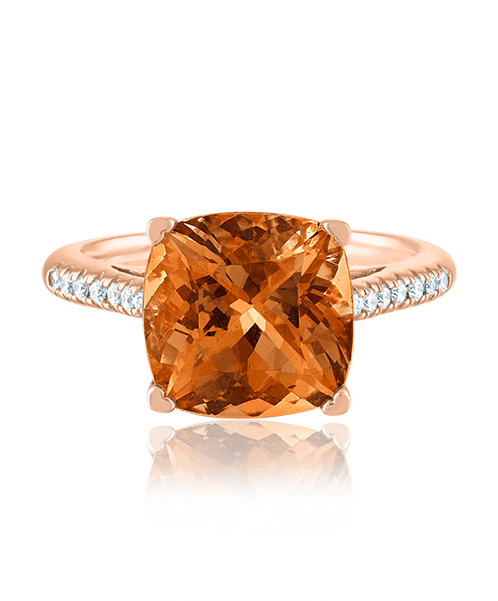 14Kt Rose Gold Diamond And Citrine Ring 0.14cttw Sz6