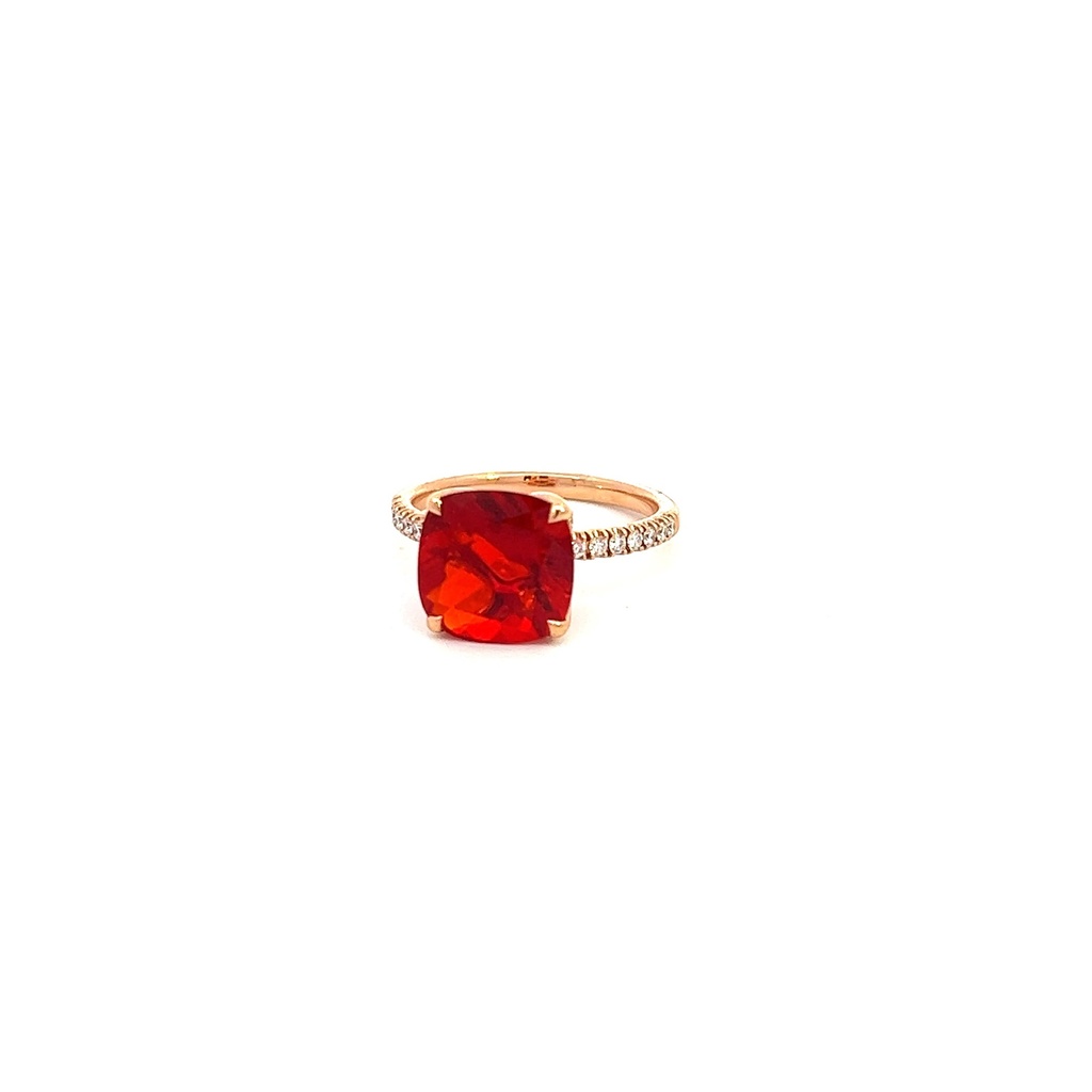 Diamond And Fire Opal Ring 0.14cttw