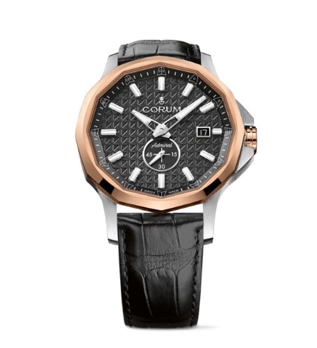 42mm Admiral Automatic Black Dial Watch With A Rose Gold Bezel And Black Leather Strap