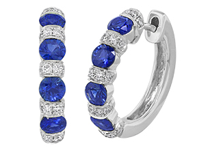 18Kt White Gold Hoops With (40) Round Diamonds Weighing 0.26ct And (8) Round Sapphires Weighing 1.04ct