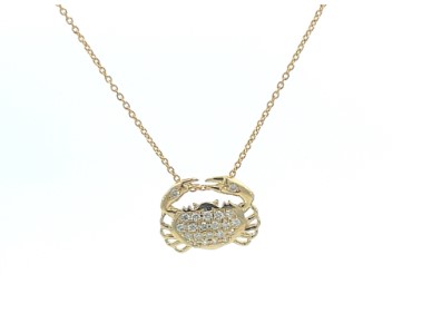18Kt Yellow Gold Crab Pendant Necklace With 22 Round Diamonds Weighing 0.19cttw