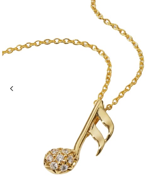 18Kt Yellow Gold Music Note Pendant Necklace With (7) Round Diamonds Weighing 0.05cttw