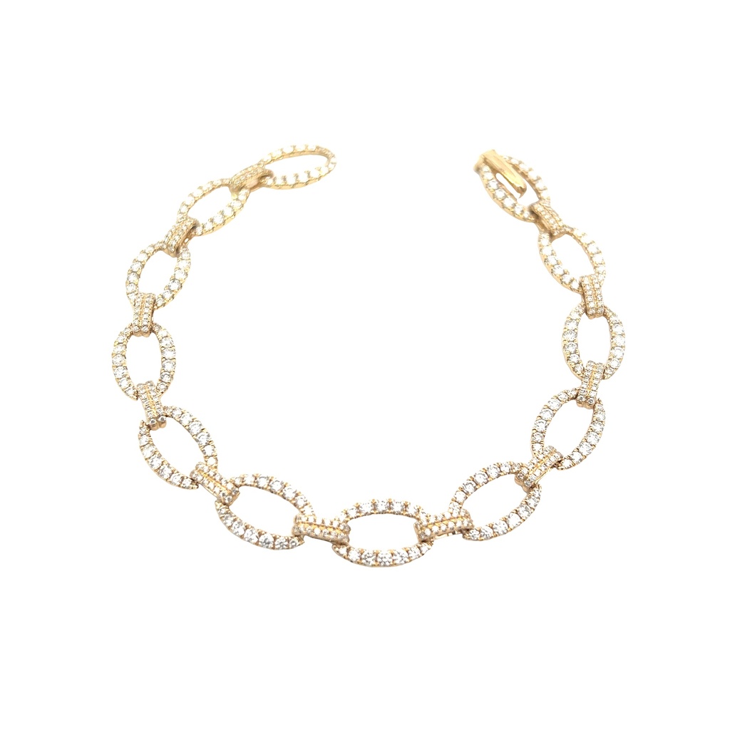 14Kt Yellow Gold Diamond Chain Link Bracelet With (362) Round Diamonds Weighing 2.90cttw