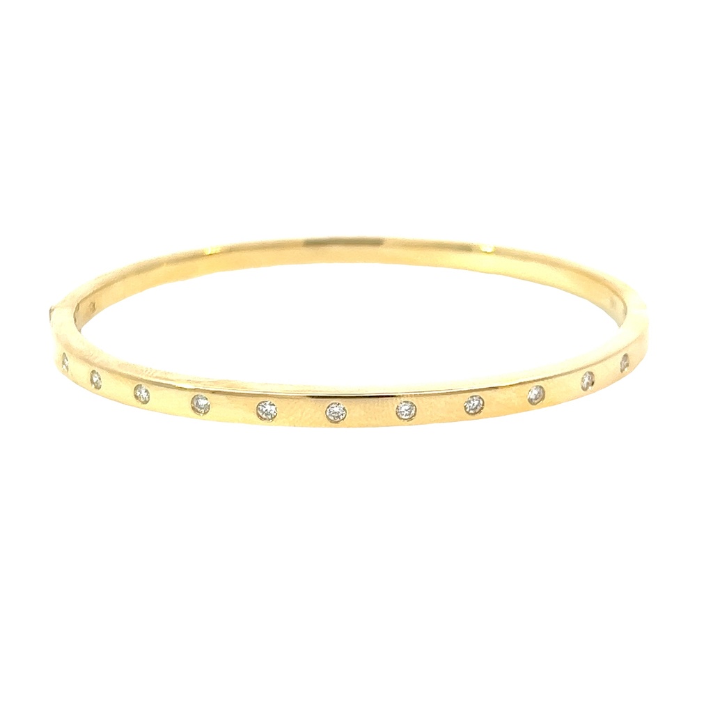 14Kt Yellow Gold Gypsy Set Bangle With (11) Round Diamonds Weighing 0.26cttw