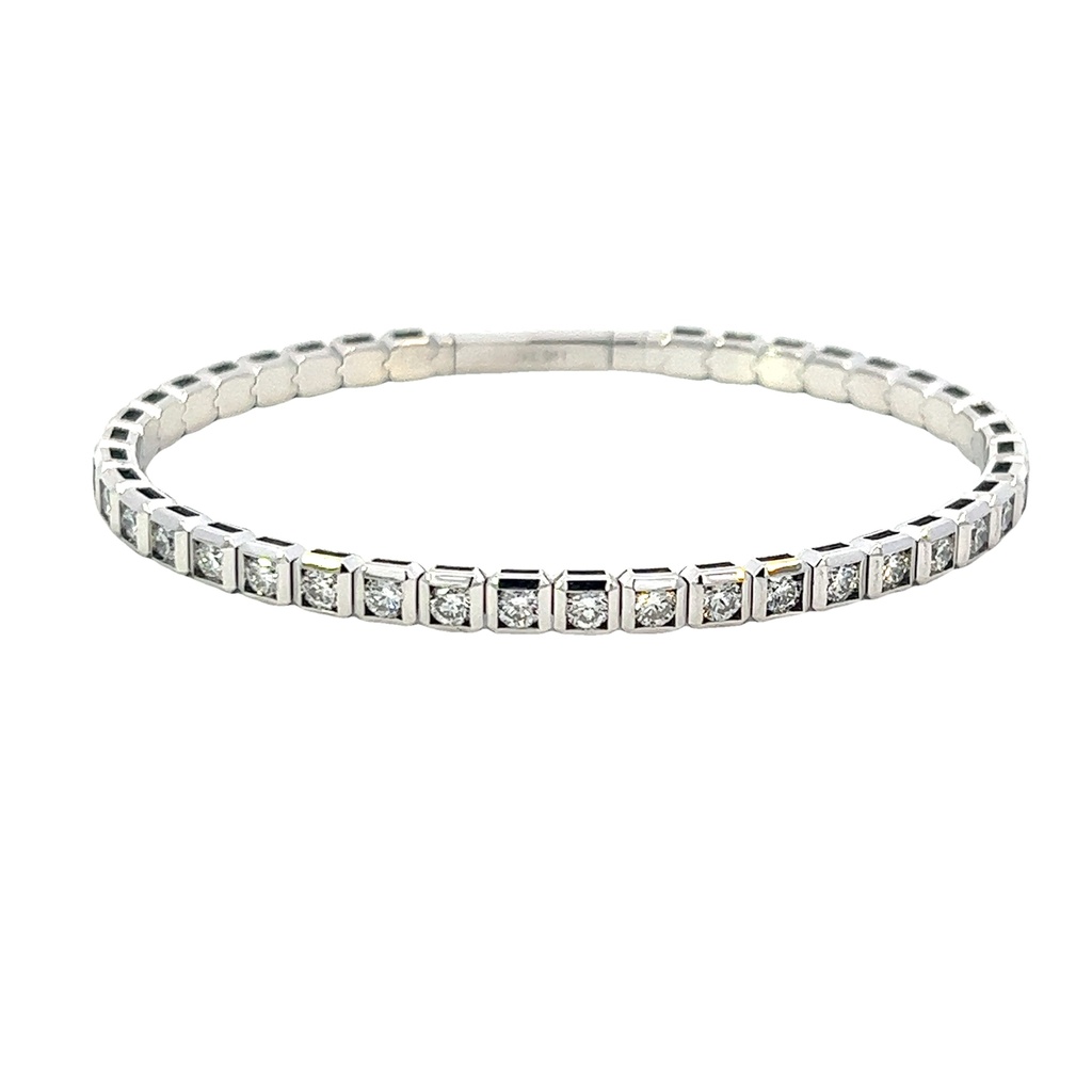 14Kt White Gold Square Illusion Bangle With (39) Round Diamonds Weighing 3.51cttw