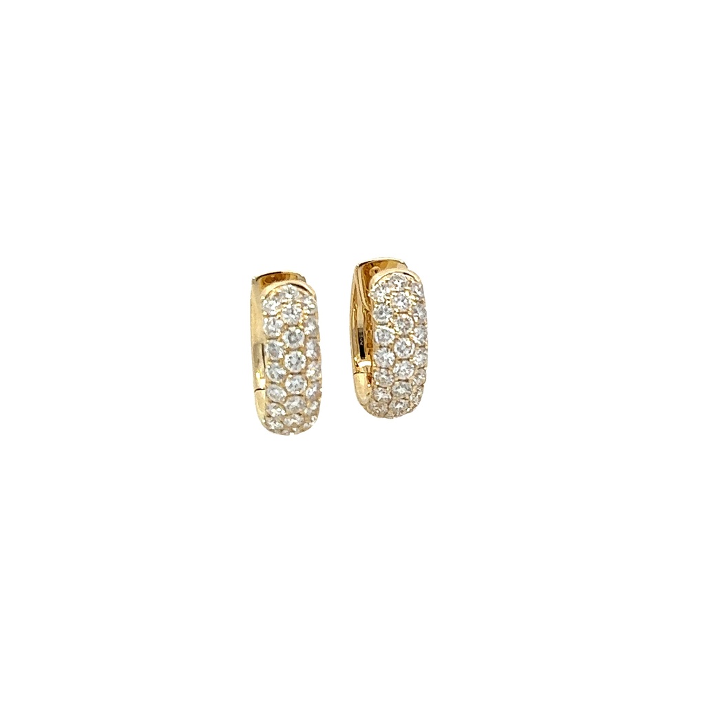 14Kt Yellow Gold Three Row Pave Huggie Hoops With (48) Round Diamonds Weighing 1.26cttw