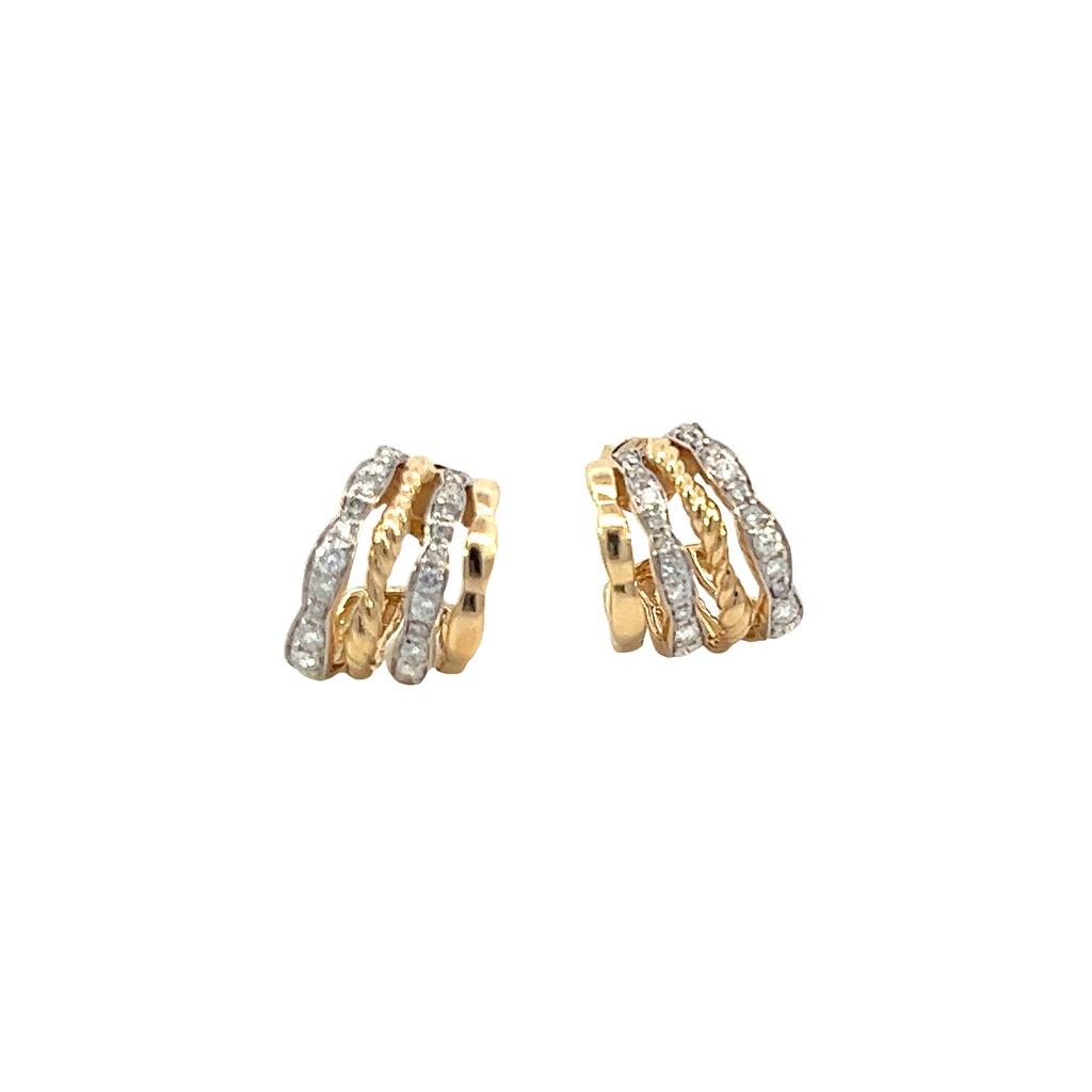 14Kt Yellow Gold Four Row Hoops With (48) Round Diamonds Weighing 0.65cttw