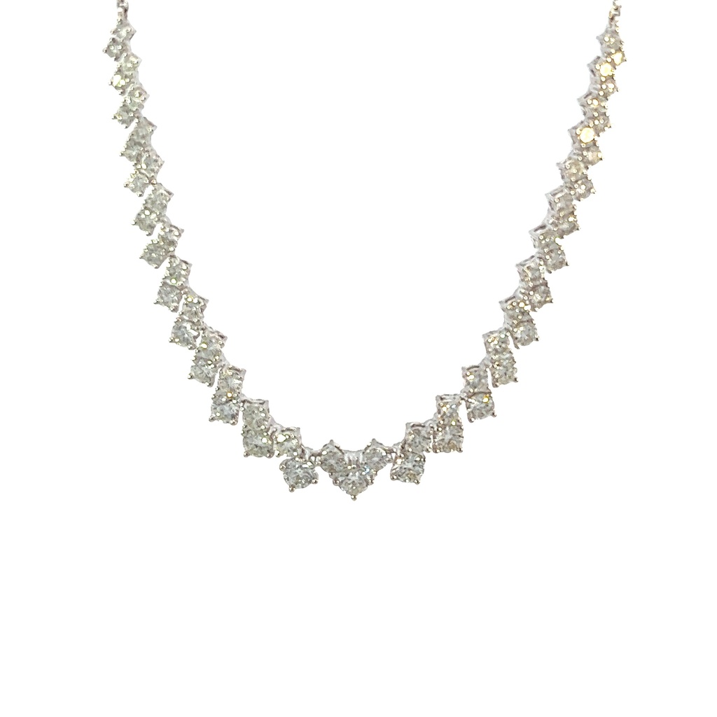 14Kt White Gold Zig-Zag Necklace With (55) Round Diamonds Weighing 4.06cttw