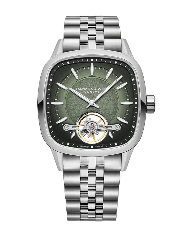 40x40mm Freelancer Green Dial Automatic Watch With A Stainless Steel Strap